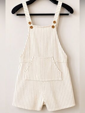 Fantastic Fawn Cream Pinstripe Short Overalls